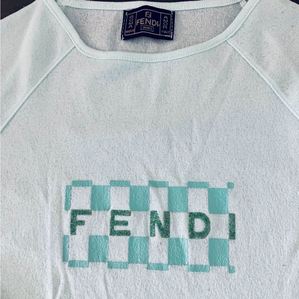 Fendi Vintage Mint Green Silhouette Stretchy Cotton Spandex Tee Top M - Picture 3 of 7